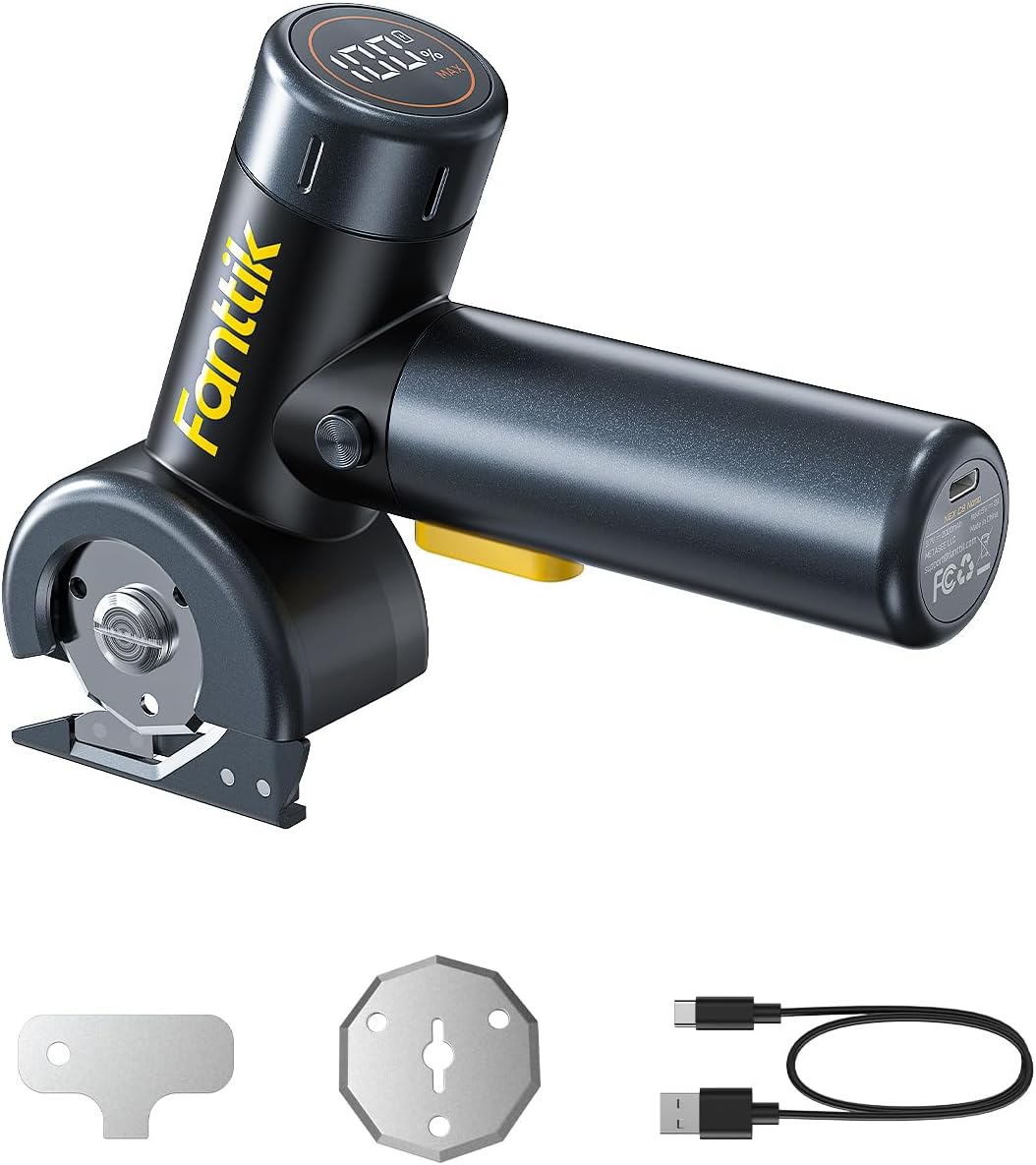 Fanttik C8 Nano Cordless Electric Scissors with LED Display, Rechargeable Cardboard Cutter with 2 Blades, EasySwap Blade Change, LED Light, for Thin Cardboard Box Carpet Leather - Black