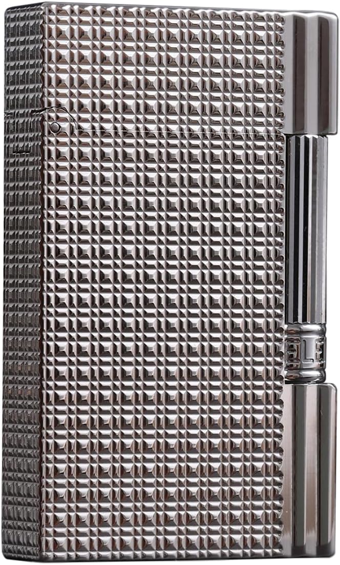 Classic Brass Lighter Luxury Exquisitely Carved Vintage Side Slide Ignition Butane Lighter, Refillable for Men, Dad, Husband, Unique Collectible (Silver)