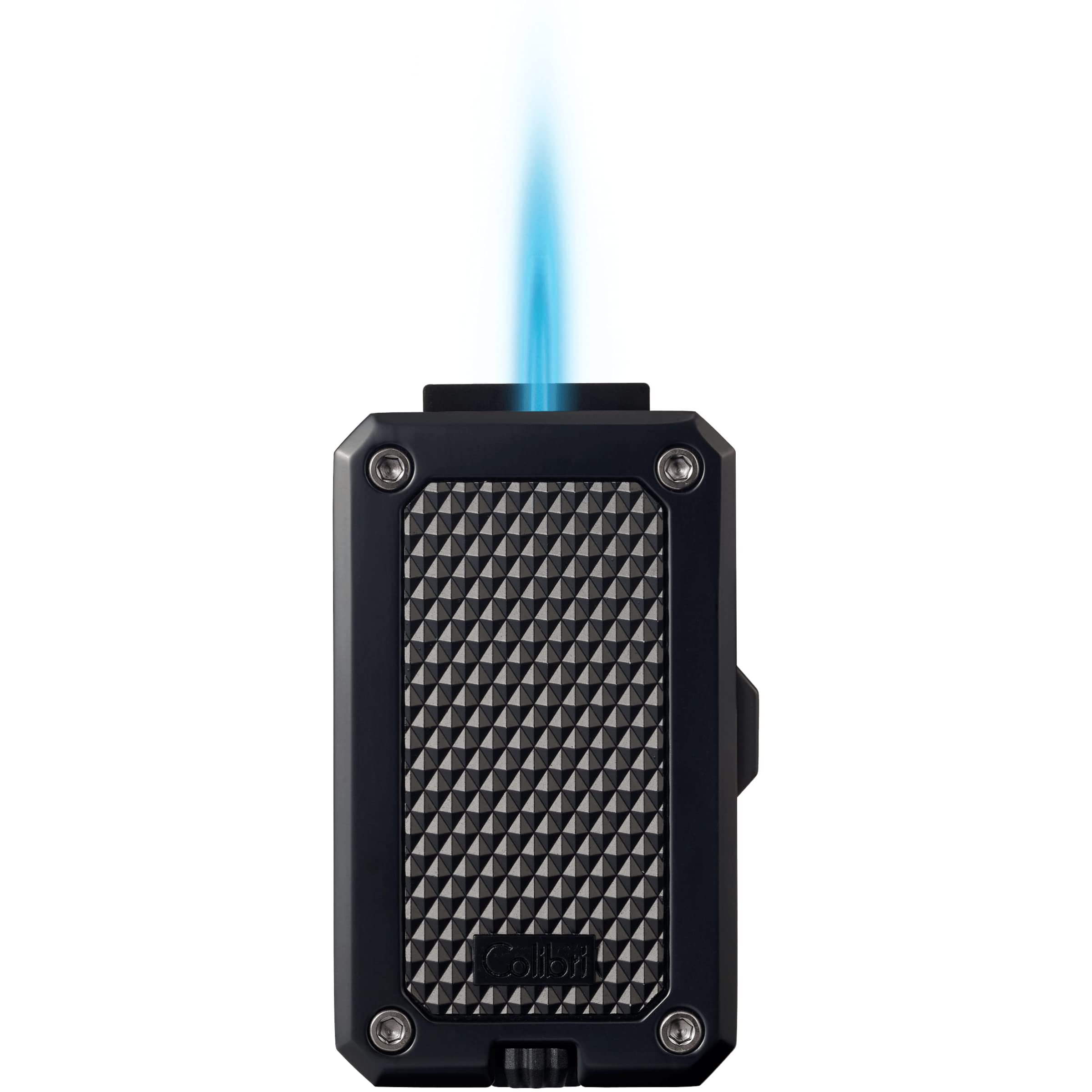 Colibri Rally Single Jet Flame Butane Lighter, Windproof & Refillable, Cigar Enthusiast's Choice with Blue Fuel Window and Adjustable Flame (Matte Black & Blue)