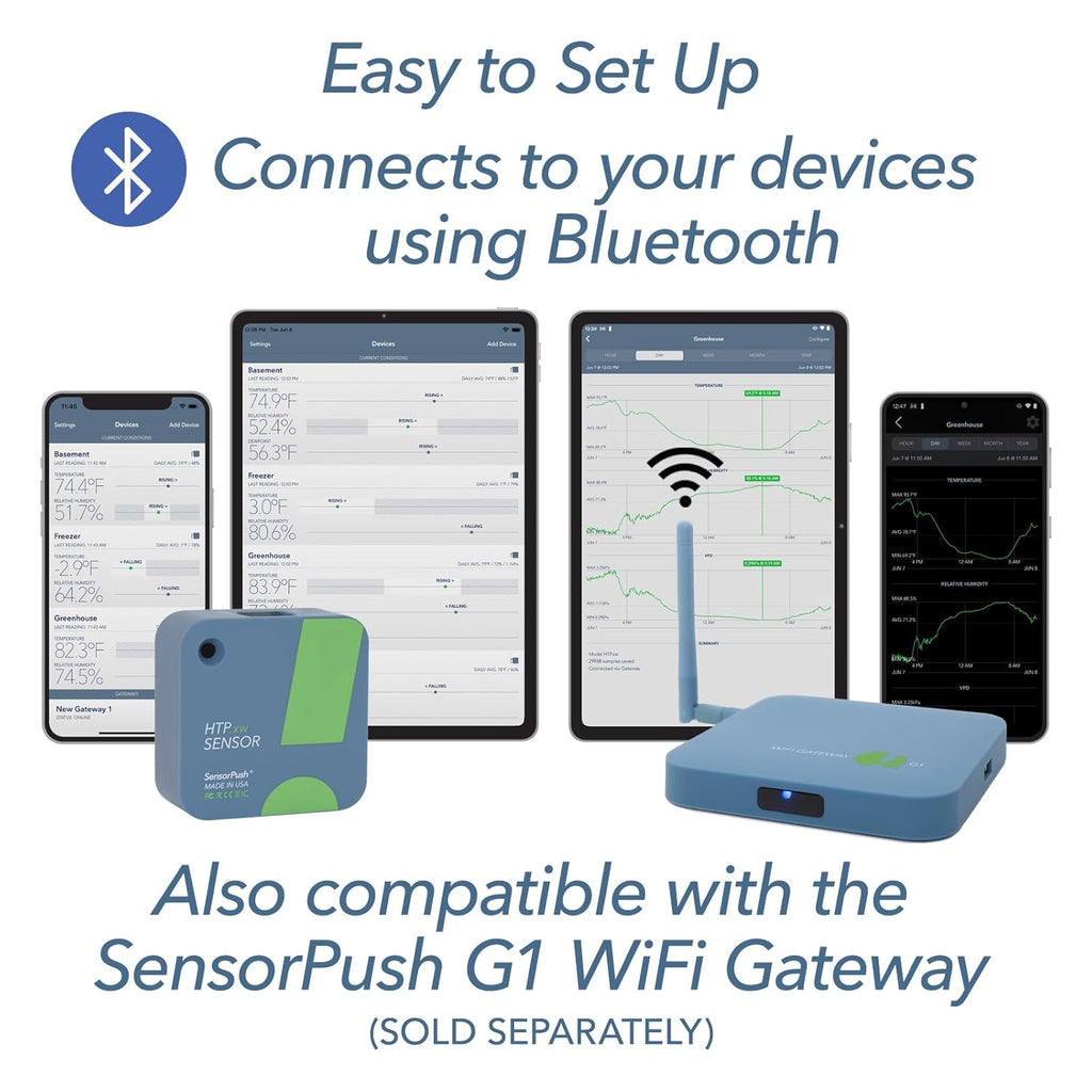 SensorPush HTP.xw Smart Temperature Sensor & Humidity Sensor - Bluetooth Thermometer, Barometer, & Hygrometer with App Monitoring - Premium Barometric Pressure Gauge, Temperature and Humidity Monitor