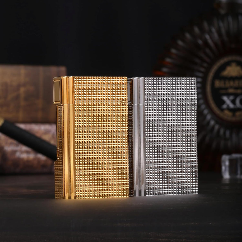 Classic Brass Lighter Luxury Exquisitely Carved Vintage Side Slide Ignition Butane Lighter, Refillable for Men, Dad, Husband, Unique Collectible (Silver)