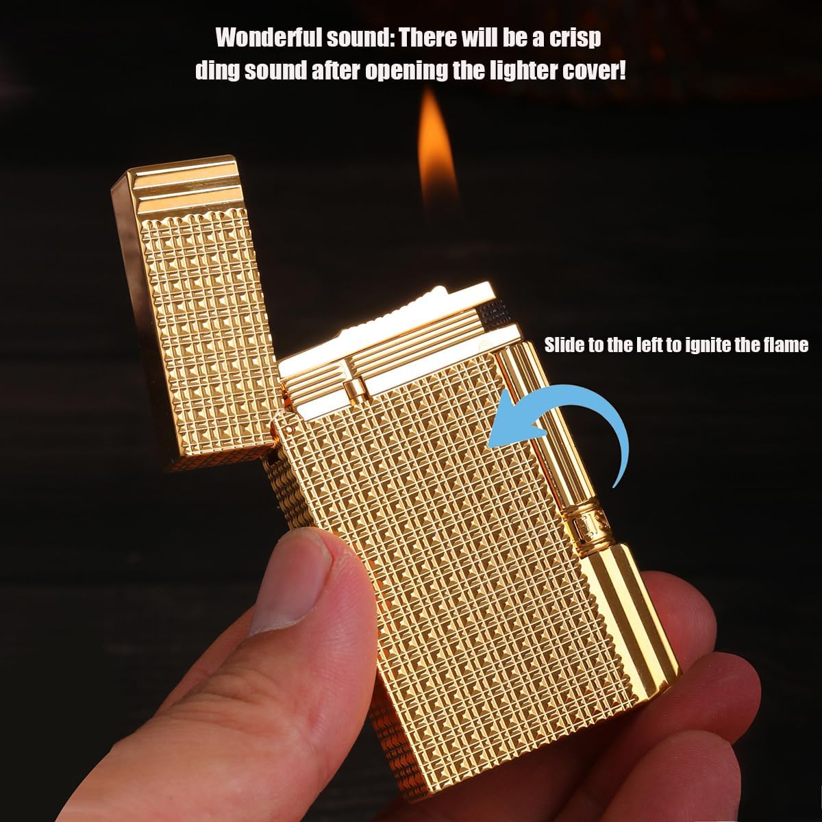 Classic Brass Lighter Luxury Exquisitely Carved Vintage Side Slide Ignition Butane Lighter, Refillable for Men, Dad, Husband, Unique Collectible (Silver)