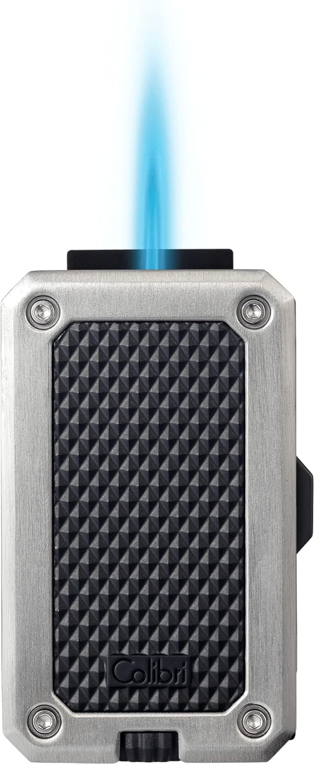 Colibri Rally Single Jet Flame Butane Lighter, Windproof & Refillable, Cigar Enthusiast's Choice with Blue Fuel Window and Adjustable Flame (Polished Chrome-Black)