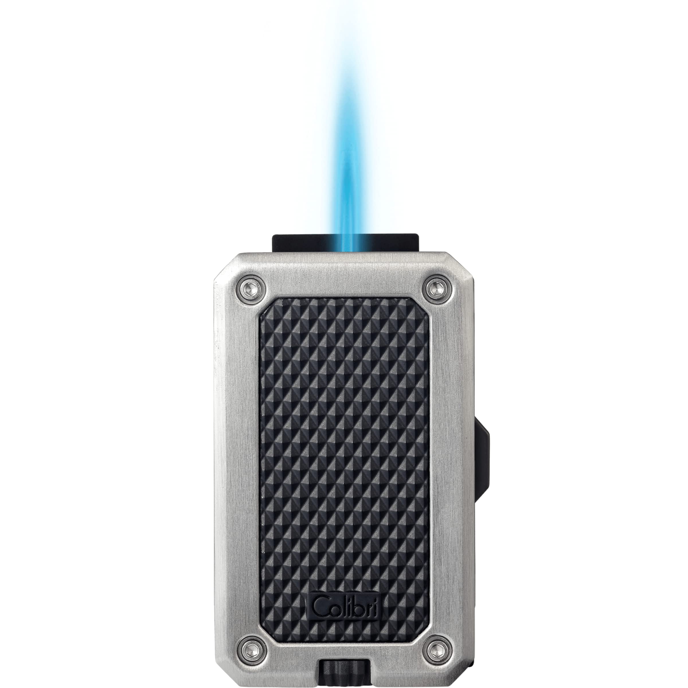 Colibri Rally Single Jet Flame Butane Lighter, Windproof & Refillable, Cigar Enthusiast's Choice with Blue Fuel Window and Adjustable Flame (Matte Black & Blue)