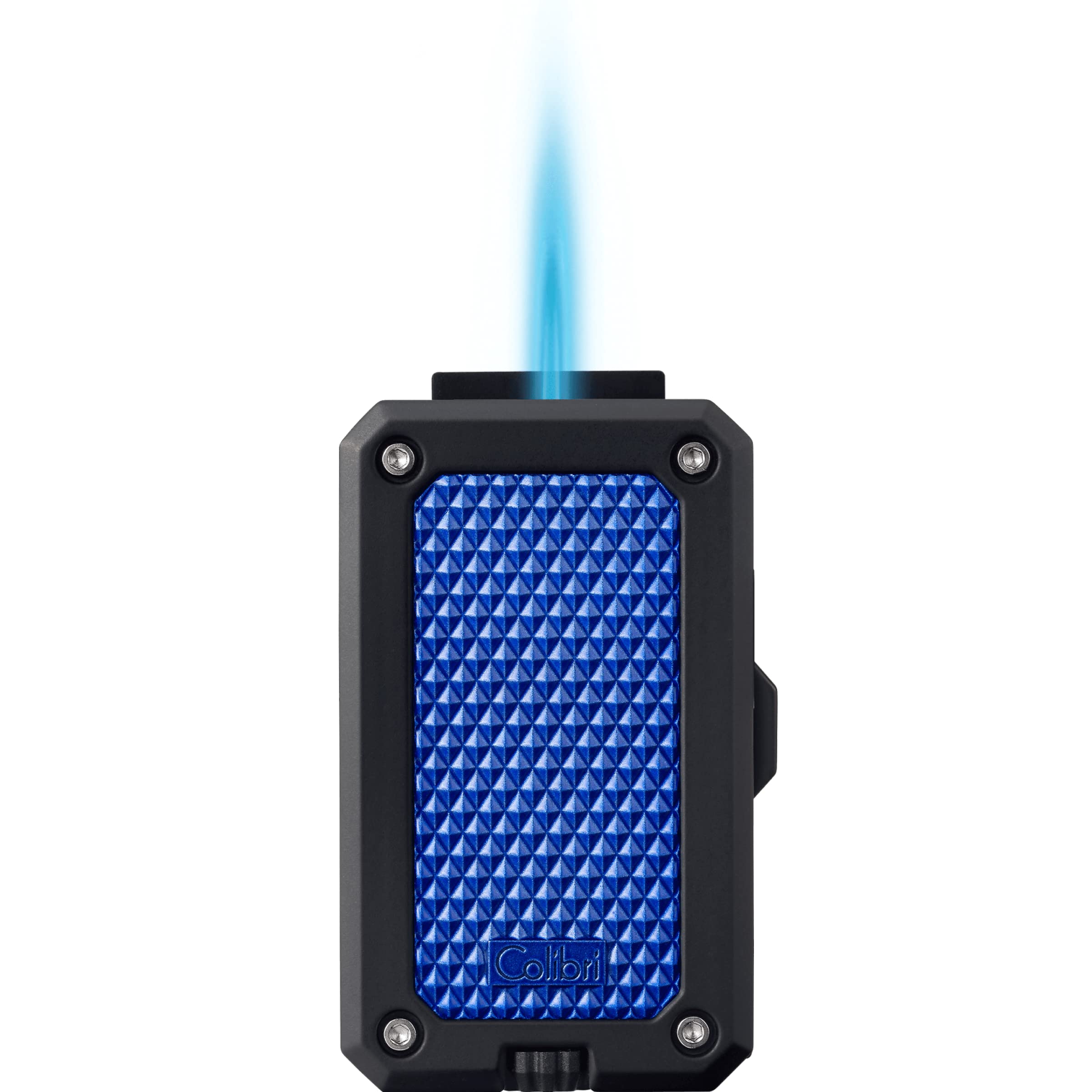 Colibri Rally Single Jet Flame Butane Lighter, Windproof & Refillable, Cigar Enthusiast's Choice with Blue Fuel Window and Adjustable Flame (Matte Black & Blue)