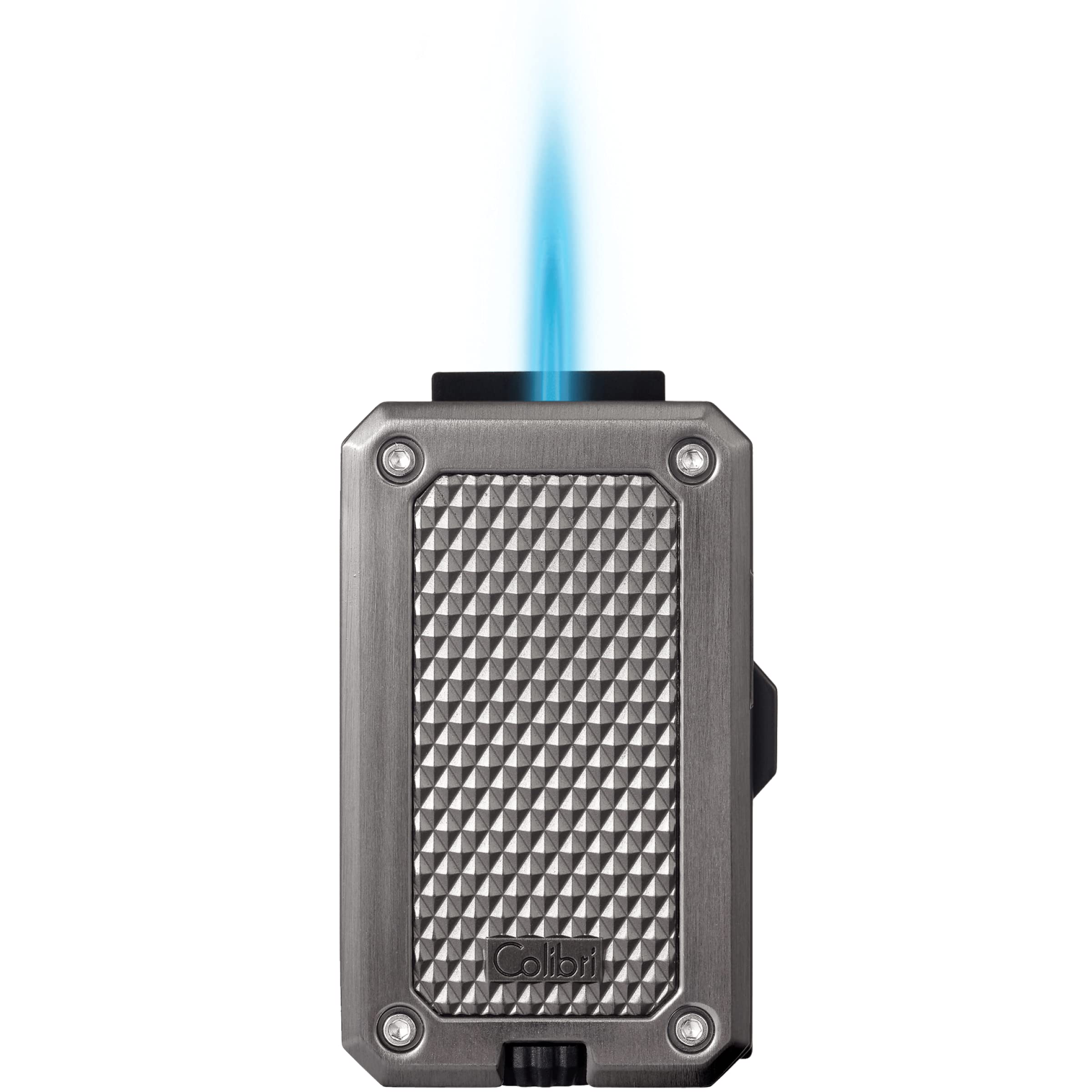 Colibri Rally Single Jet Flame Butane Lighter, Windproof & Refillable, Cigar Enthusiast's Choice with Blue Fuel Window and Adjustable Flame (Polished Chrome-Black)
