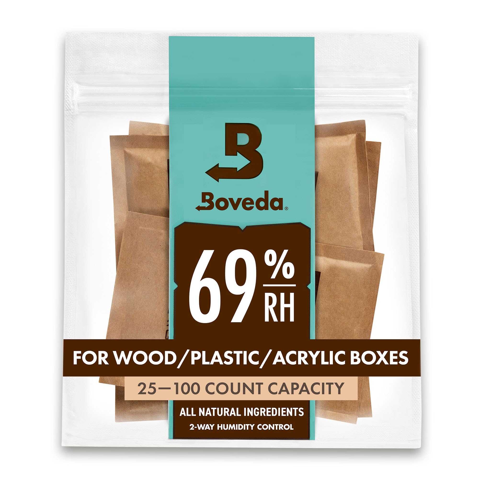 Boveda 72% Two-Way Humidity Control Packs For Wood Humidifier Boxes – Size 60 – 20 Pack – Moisture Absorbers – Humidifier Packs – Hydration Packets in Resealable Bag