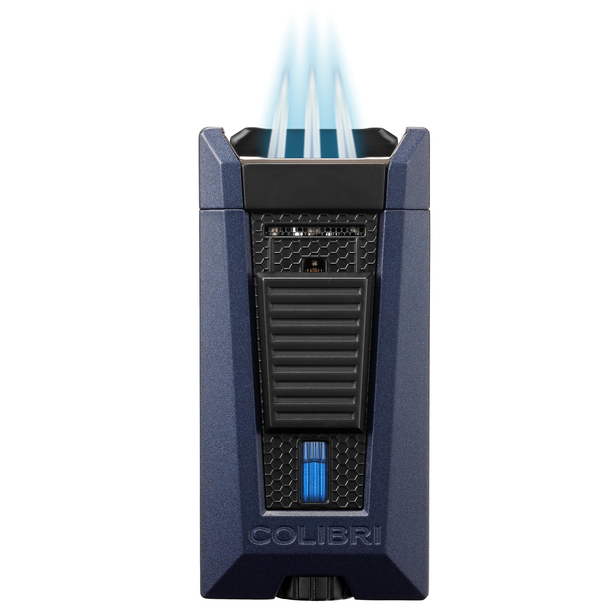 Colibri Stealth Triple Jet Flame Butane Lighter, Windproof & Refillable, Cigar Enthusiast's Choice with Blue Fuel Window and Adjustable Flame (Green + Black)