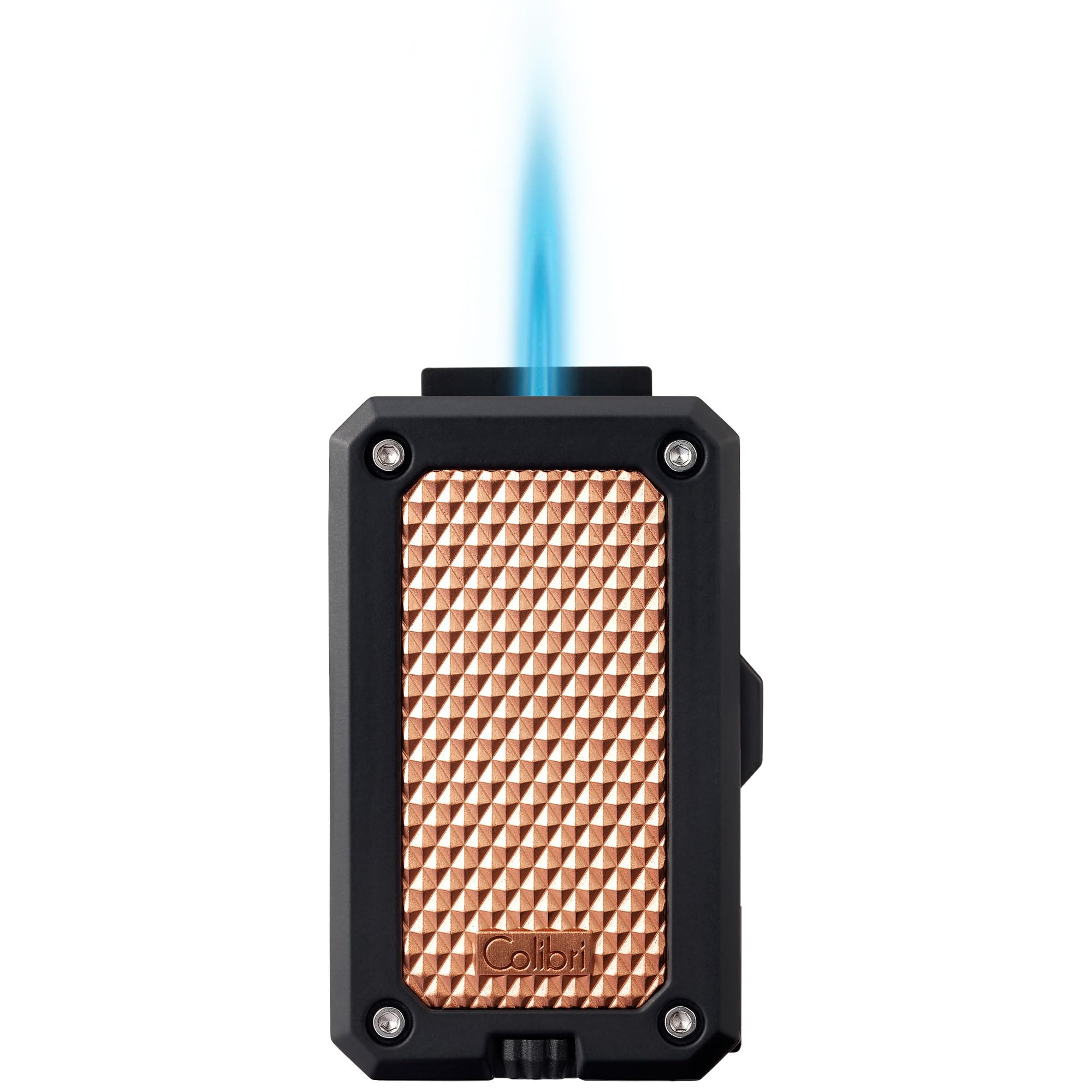 Colibri Rally Single Jet Flame Butane Lighter, Windproof & Refillable, Cigar Enthusiast's Choice with Blue Fuel Window and Adjustable Flame (Polished Chrome-Black)