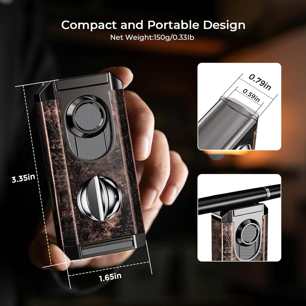 All-in-one Torch Lighter with Triple Jet Flame, Built-in V Cutter, Holder, Windproof Lighter Accessories with Gift Box, Butane Refillable Lighter for Candles, Men, Outdoor Travel (Butane not Included)