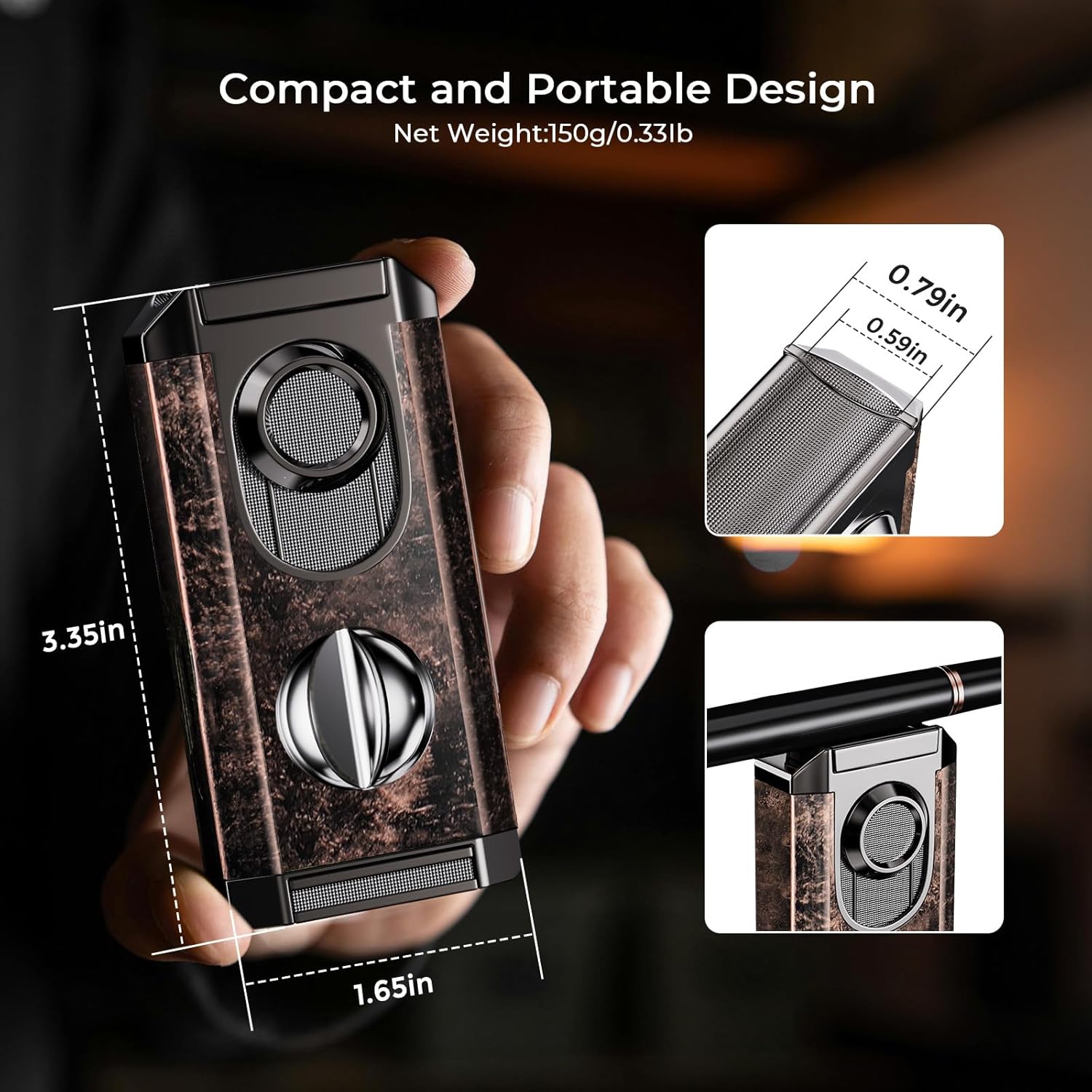 All-in-one Torch Lighter with Triple Jet Flame, Built-in V Cutter, Holder, Windproof Lighter Accessories with Gift Box, Butane Refillable Lighter for Candles, Men, Outdoor Travel (Butane not Included)