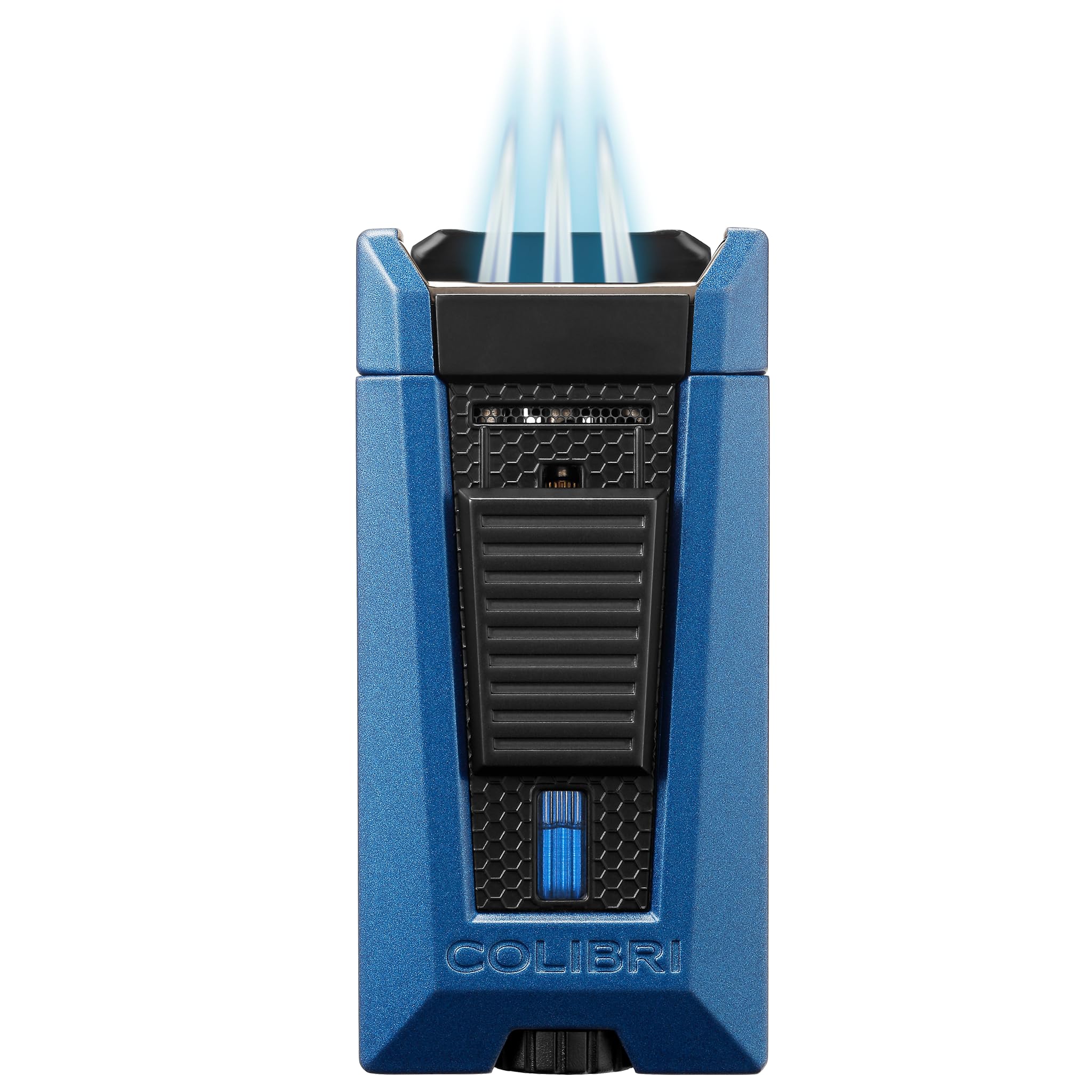 Colibri Stealth Triple Jet Flame Butane Lighter, Windproof & Refillable, Cigar Enthusiast's Choice with Blue Fuel Window and Adjustable Flame (Green + Black)