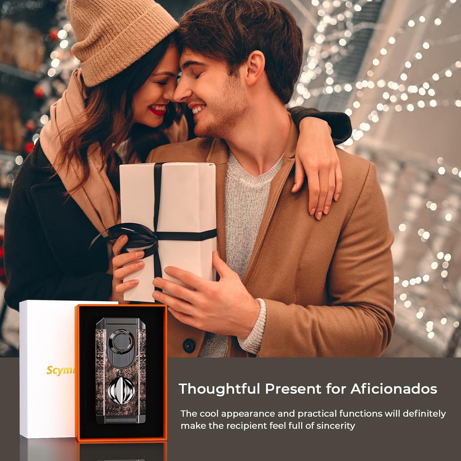 All-in-one Torch Lighter with Triple Jet Flame, Built-in V Cutter, Holder, Windproof Lighter Accessories with Gift Box, Butane Refillable Lighter for Candles, Men, Outdoor Travel (Butane not Included)