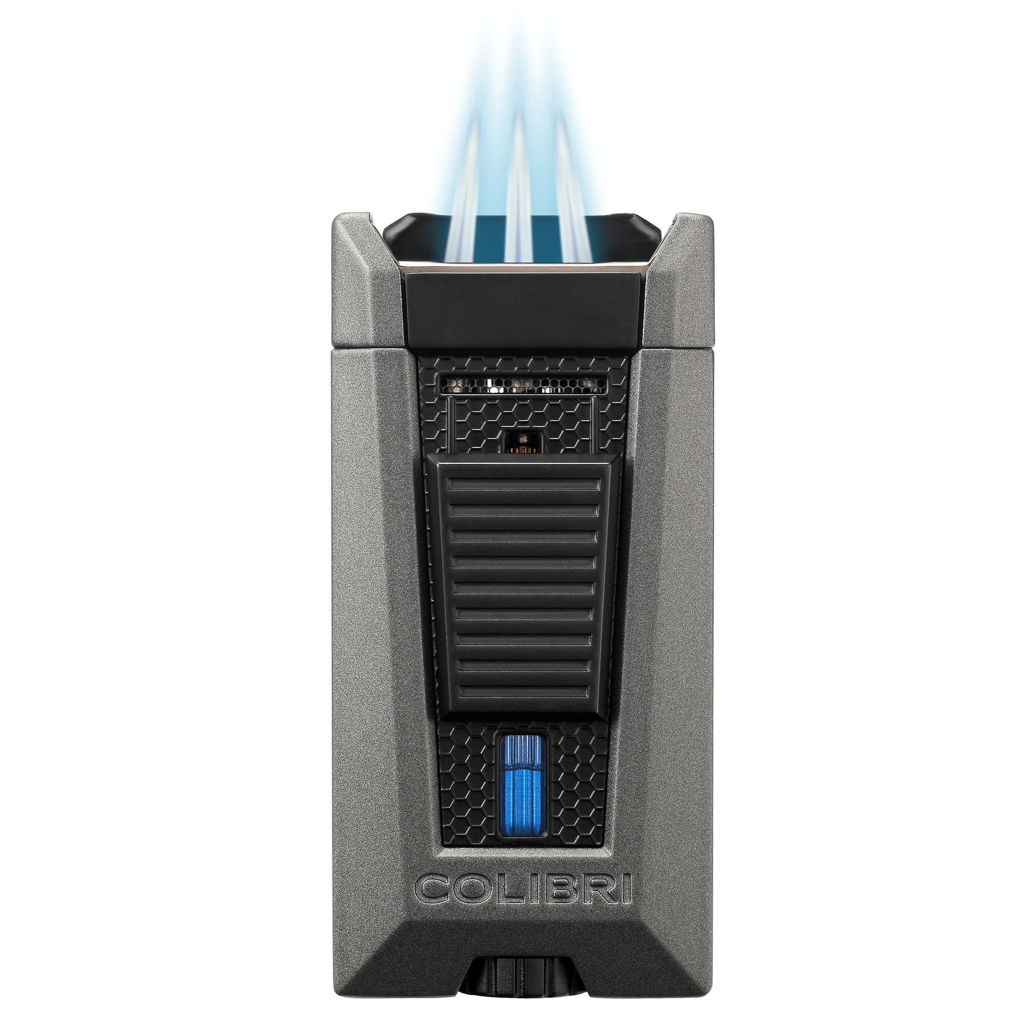 Colibri Stealth Triple Jet Flame Butane Lighter, Windproof & Refillable, Cigar Enthusiast's Choice with Blue Fuel Window and Adjustable Flame (Green + Black)