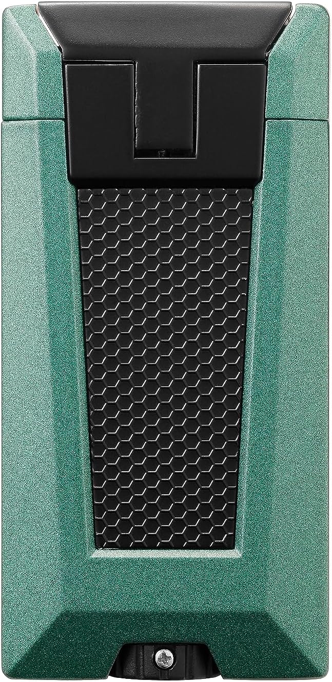 Colibri Stealth Triple Jet Flame Butane Lighter, Windproof & Refillable, Cigar Enthusiast's Choice with Blue Fuel Window and Adjustable Flame (Green + Black)